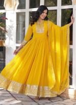 Georgette Yellow Party Wear Embroidery Work Readymade Anarkali Suit